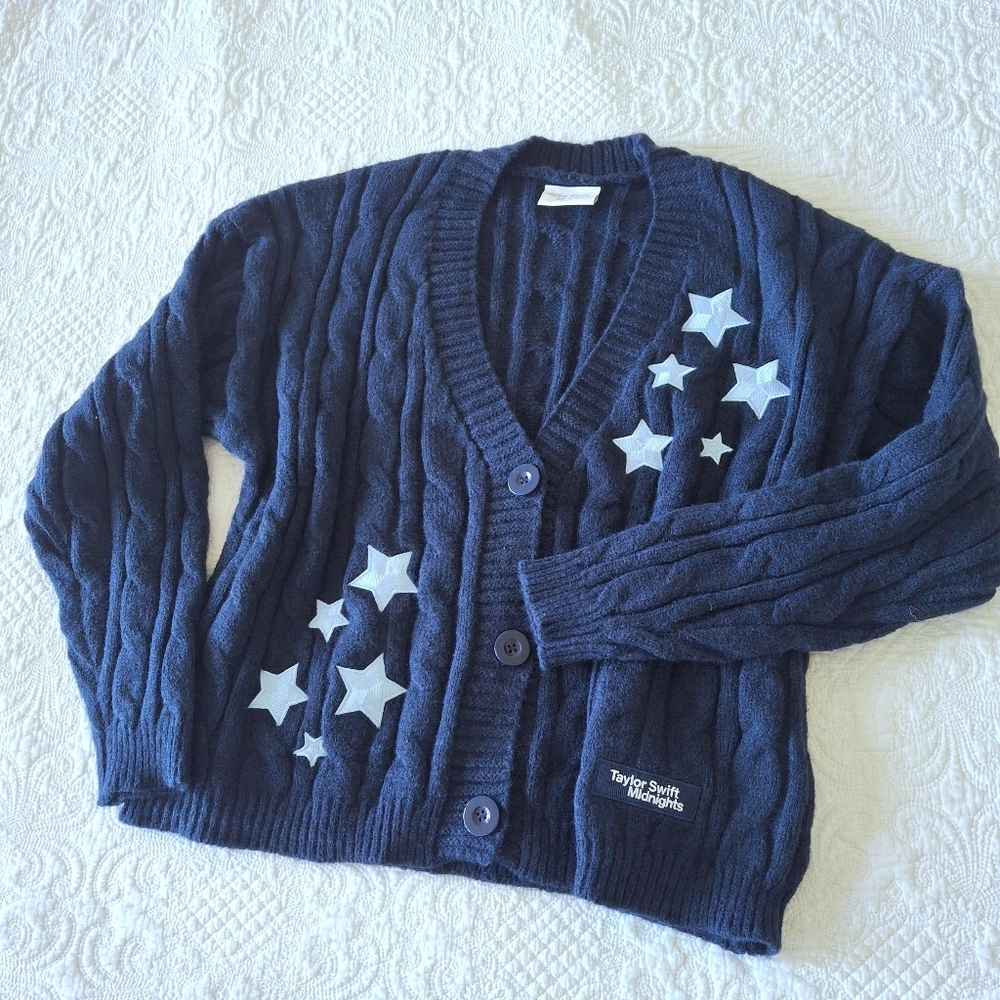 Taylor Swift Cardigan Midnights Stars Navy Blue M/L - Picture 6 of 9